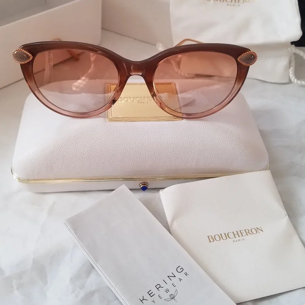 NWT Beige Light Brown Boucheron Cat Eye Gradient 55MM Sunglasses. - Picture 8 of 8